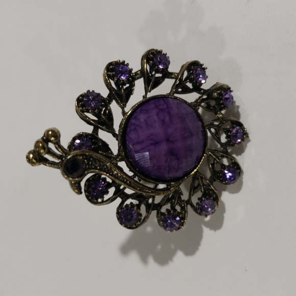 Vintage Peacock Ring – Purple Gemstones & Center Stone, Adjustable Women Jewelry - Picture 4 of 10